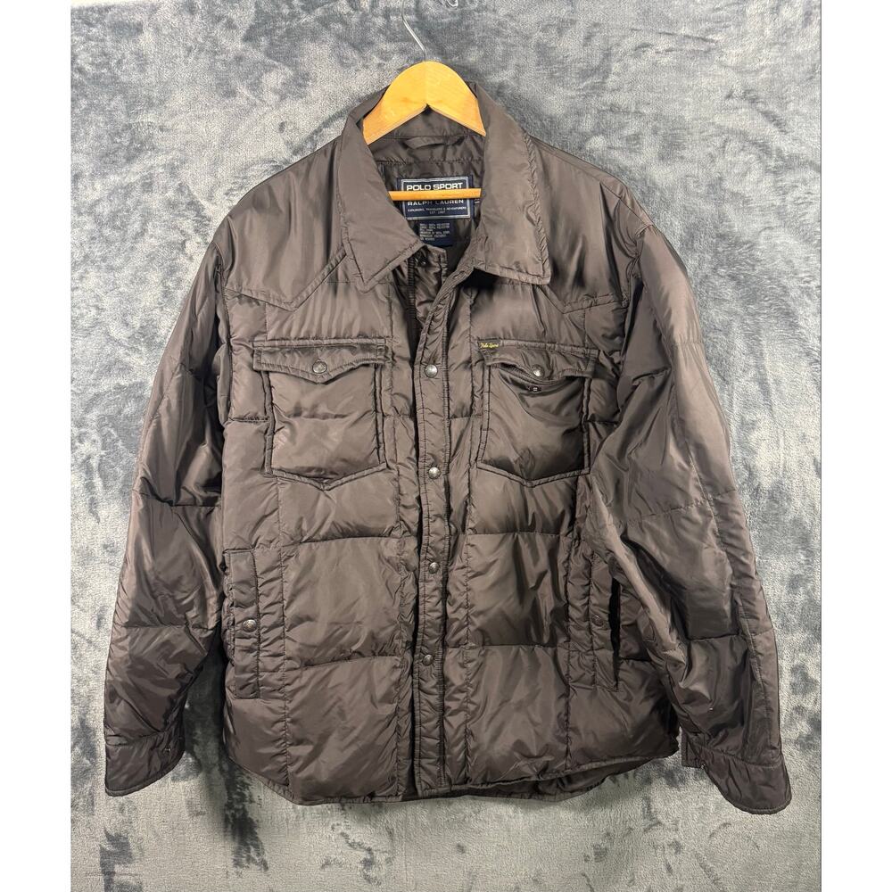 VTG 90s Polo Sport Ralph Lauren Full Snap Down Jacket Men's Medium Brown Hue